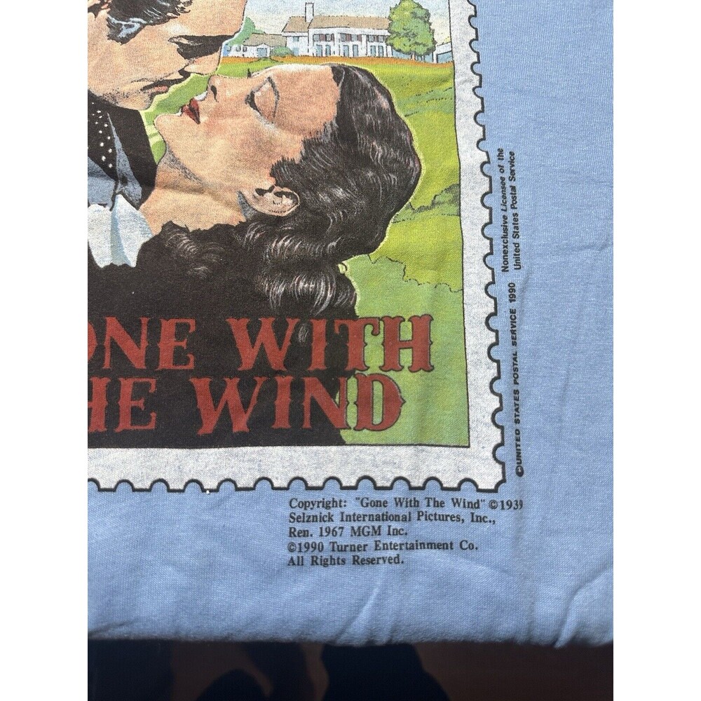 Vintage Gone With The Wind Poster Stamp T-Shirt 1990 USPS NOS Blue Men’s Size L - Picture 4 of 7
